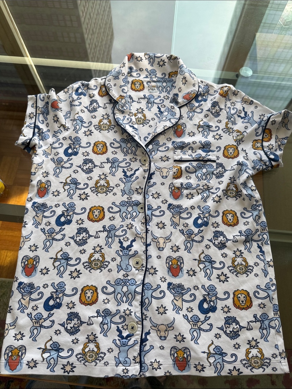 Roller Rabbit Monkey Horoscope Polo Pajama Top. Woman’s Size XS.